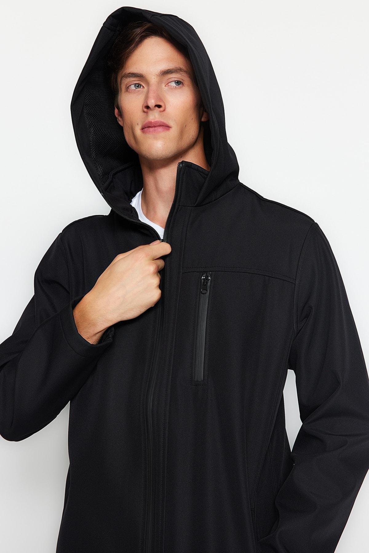 Trendyol - Black Hooded Outdoor Softshell Parka Coat