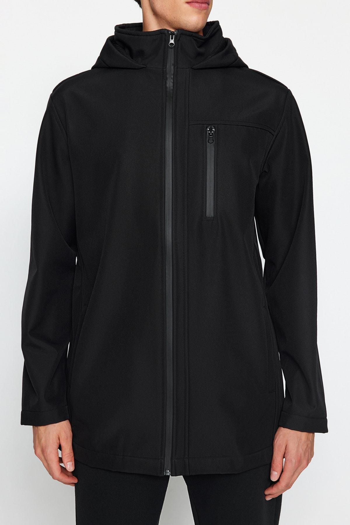Black Hooded Outdoor Softshell Parka Coat, , large image number 2