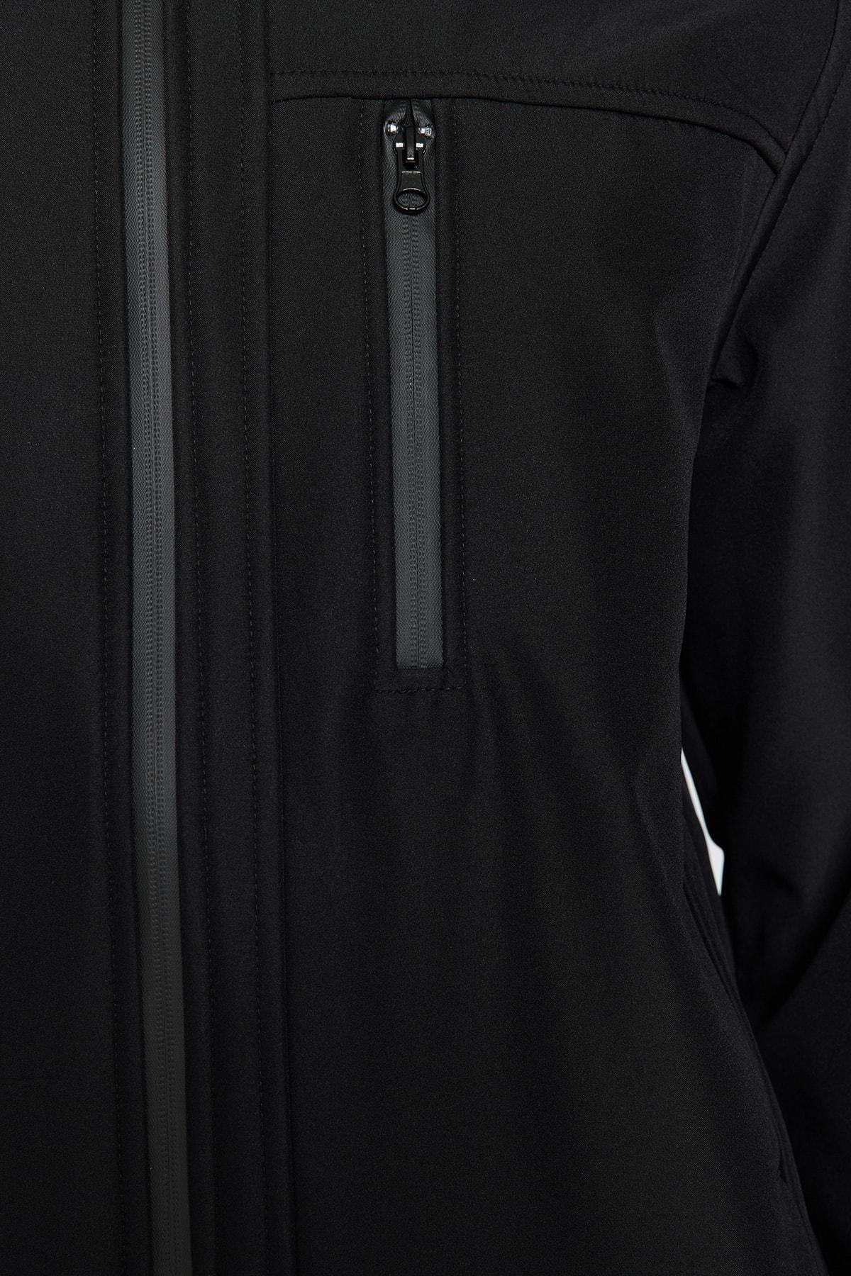 Black Hooded Outdoor Softshell Parka Coat, , large image number 4