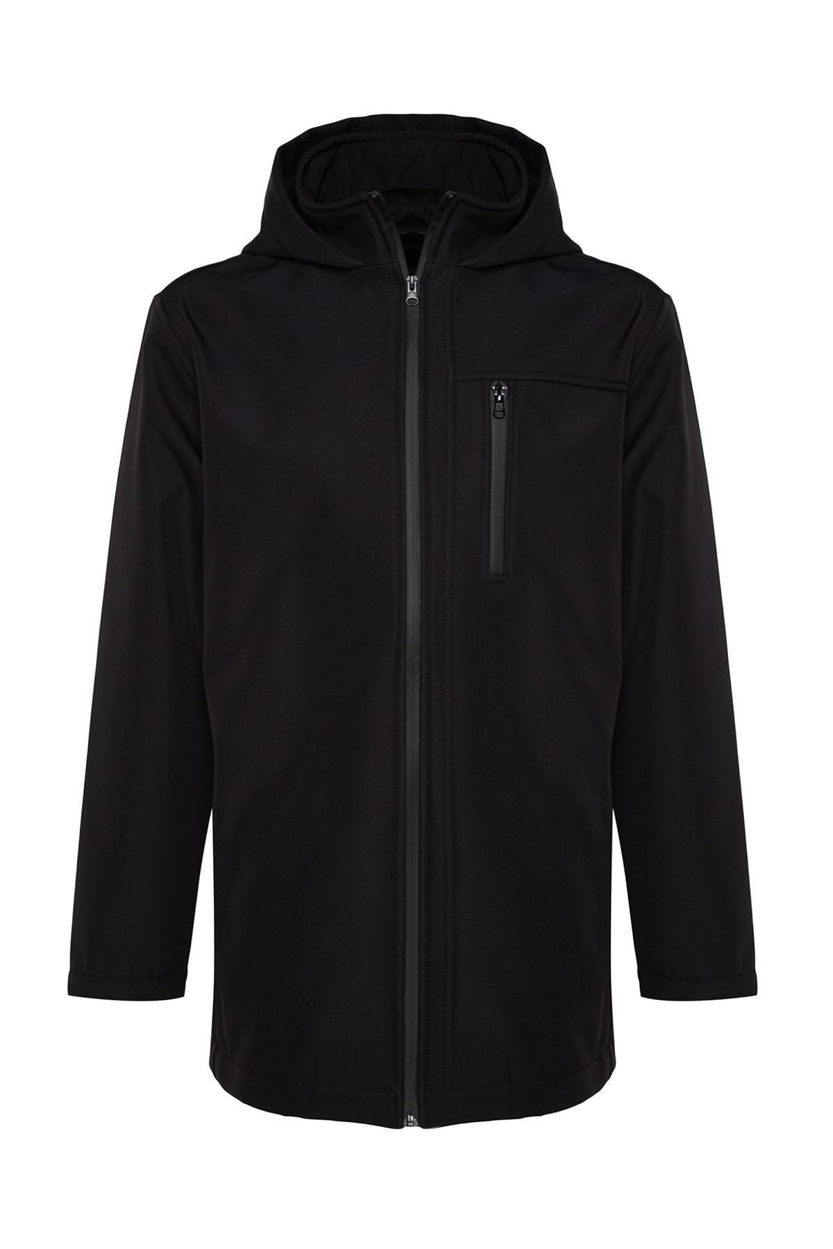 Black Hooded Outdoor Softshell Parka Coat, , large image number 6