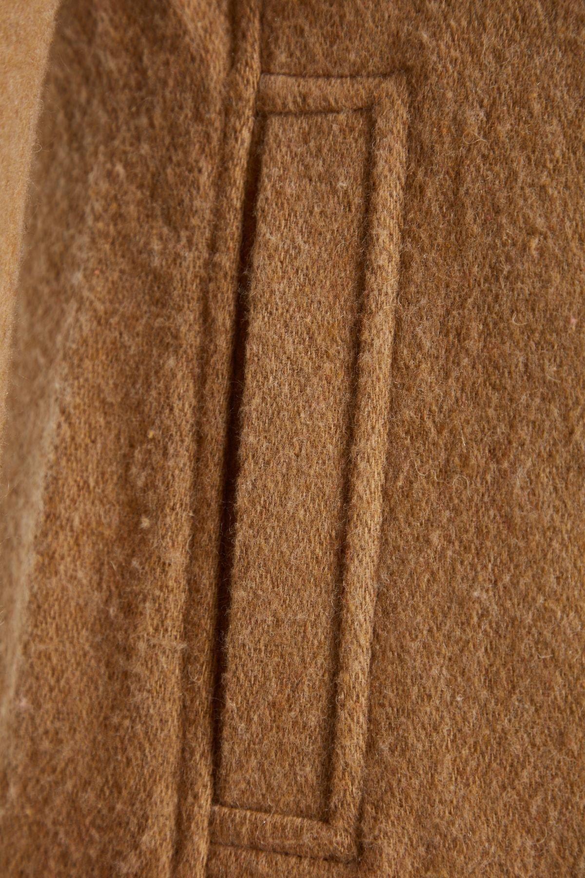 Beige Ribbed Collar Detail Woolen Cachet Coat, CAMEL, large image number 7