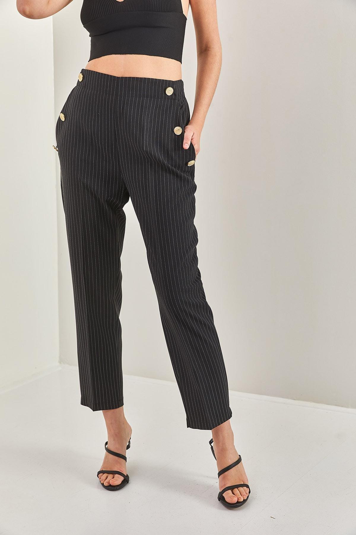 Black Pockets Buttoned Trousers, , large image number 1