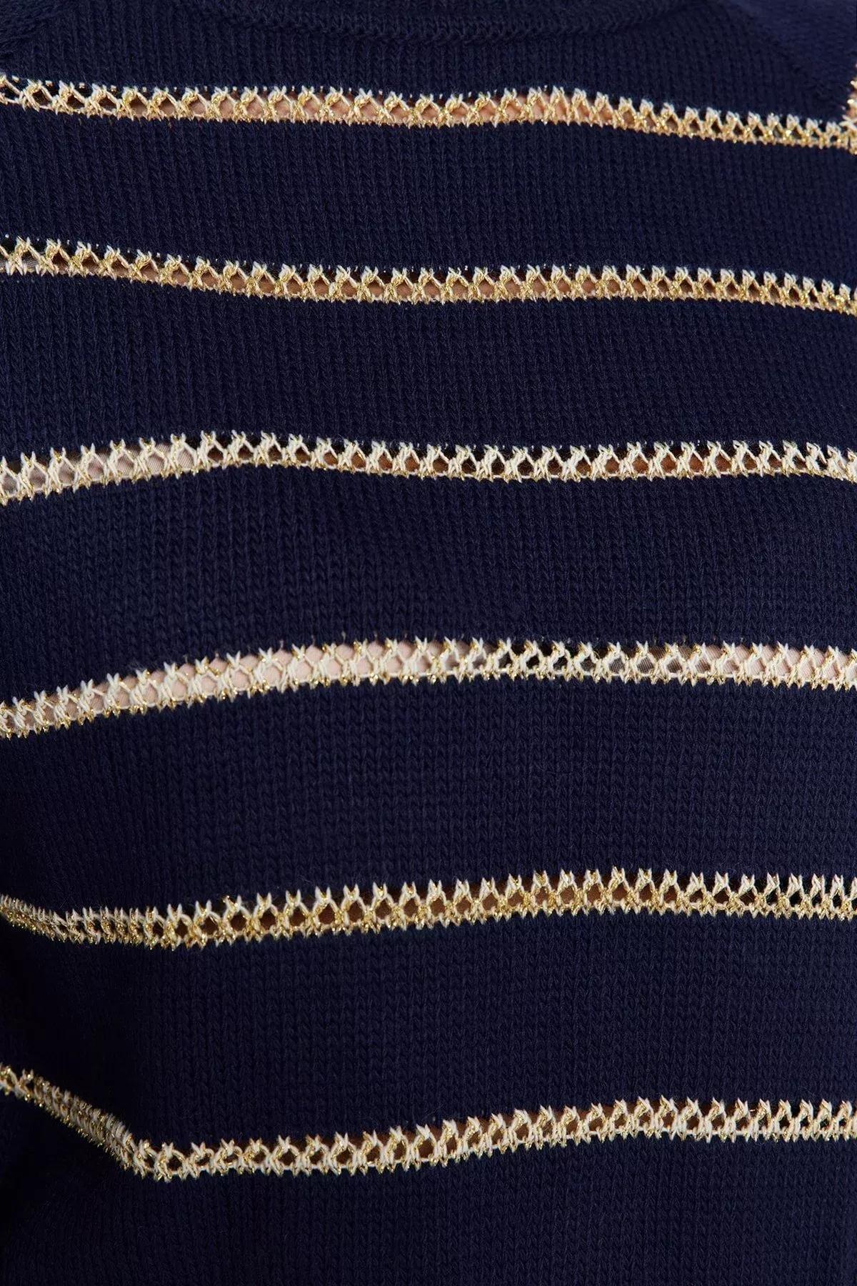 Navy Striped Knitwear Sweater, Navy blue, large image number 4