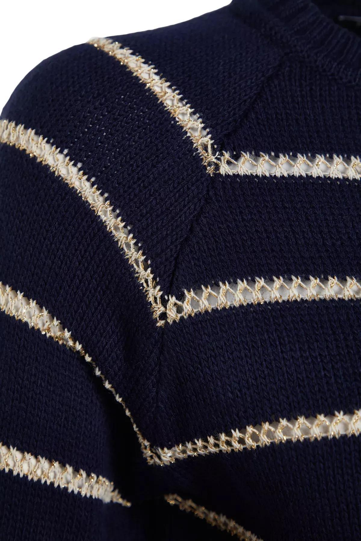 Navy Striped Knitwear Sweater, Navy blue, large image number 6