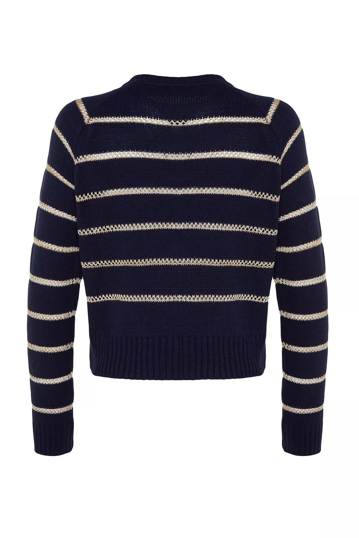 Navy Striped Knitwear Sweater, Navy blue, large image number 7
