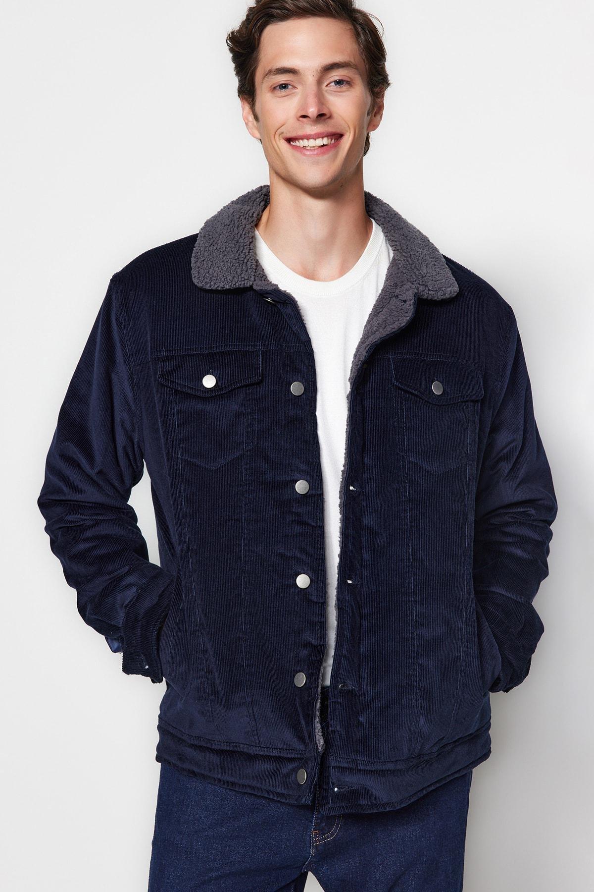 Navy Plush Velvet Winter Coat, Unisex, , large image number 1