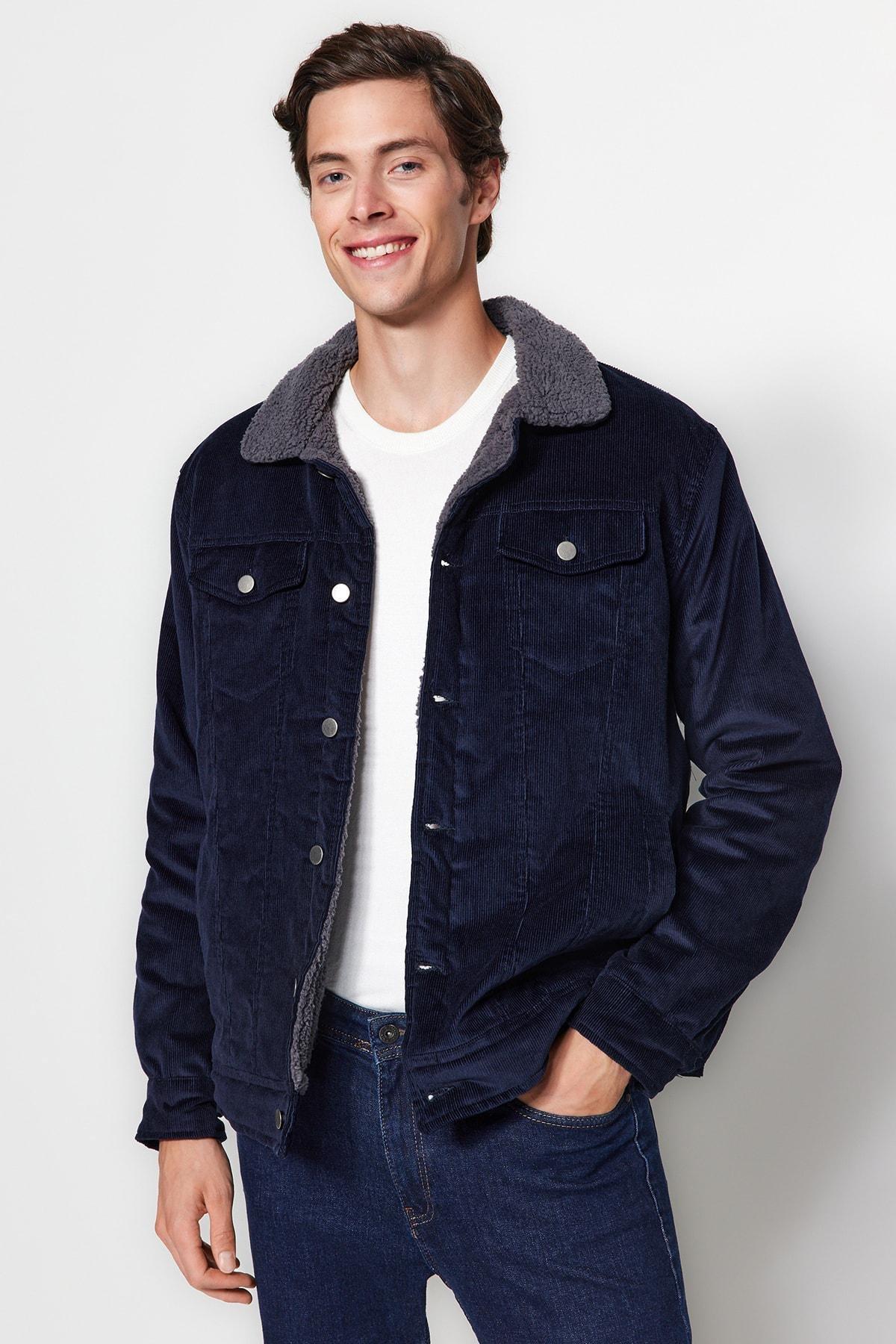 Navy Plush Velvet Winter Coat, Unisex, , large image number 2