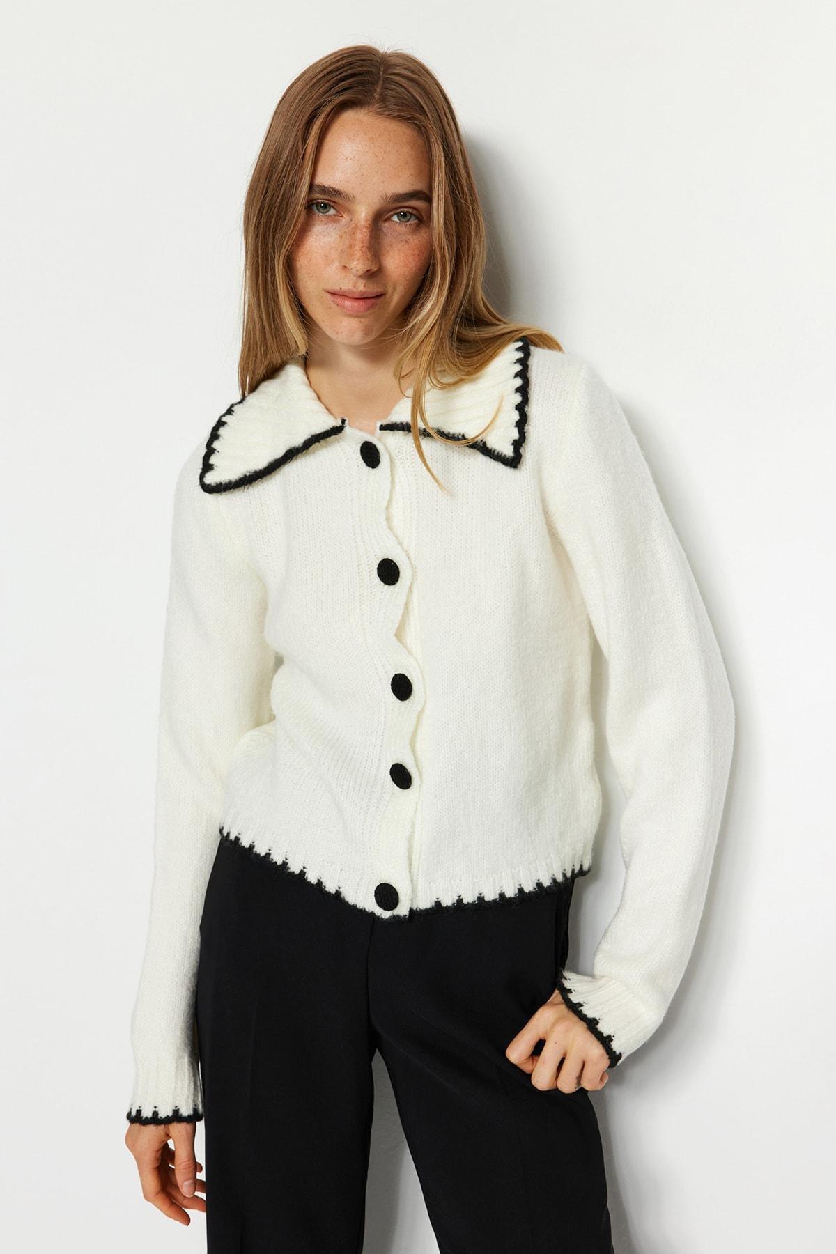 Ecru Crop Soft Textured Knitwear Cardigan, , large image number 0