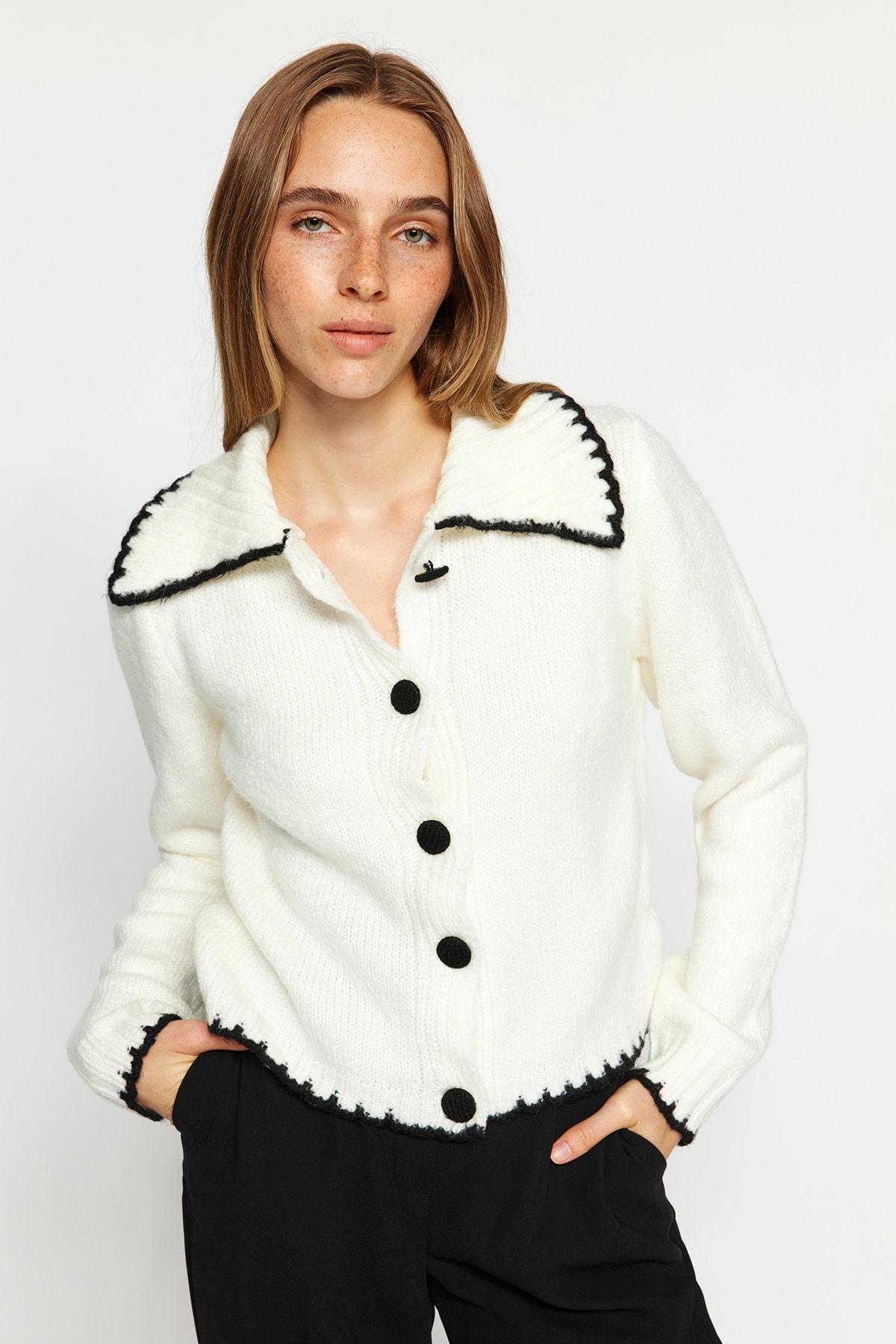 Ecru Crop Soft Textured Knitwear Cardigan, , large image number 1