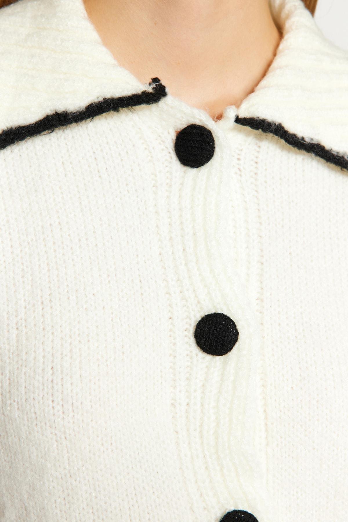 Ecru Crop Soft Textured Knitwear Cardigan, , large image number 3