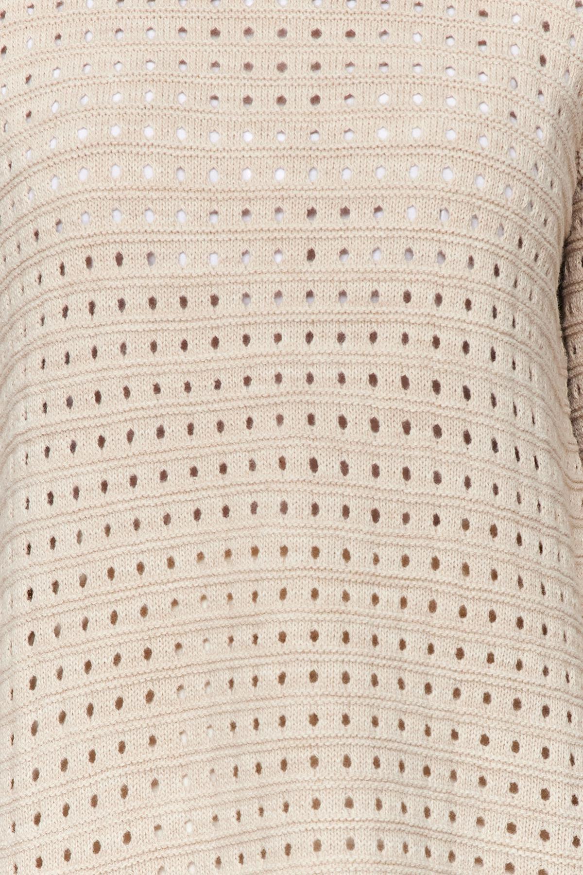 Beige Relaxed Openwork Knitted Sweater, , large image number 3