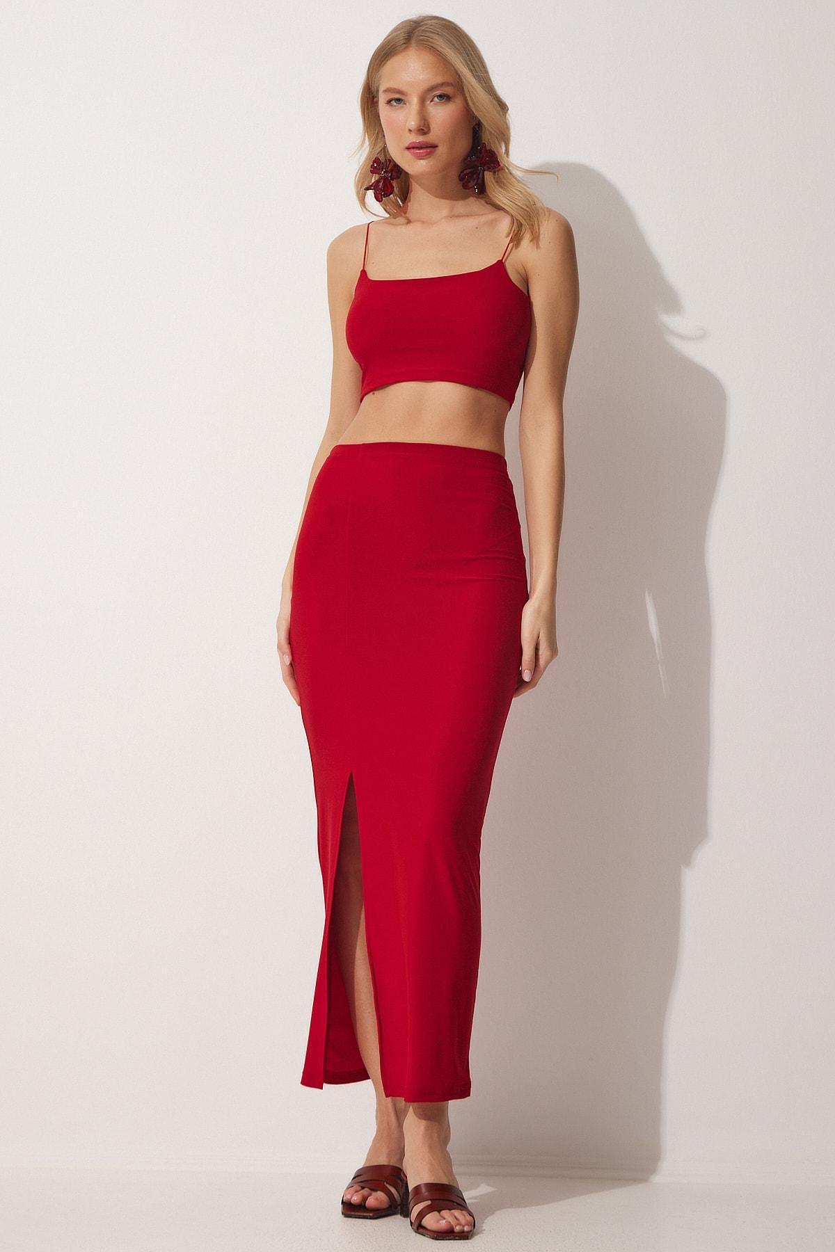 Red Plain Crop Co-Ord Set, Red, large image number 0