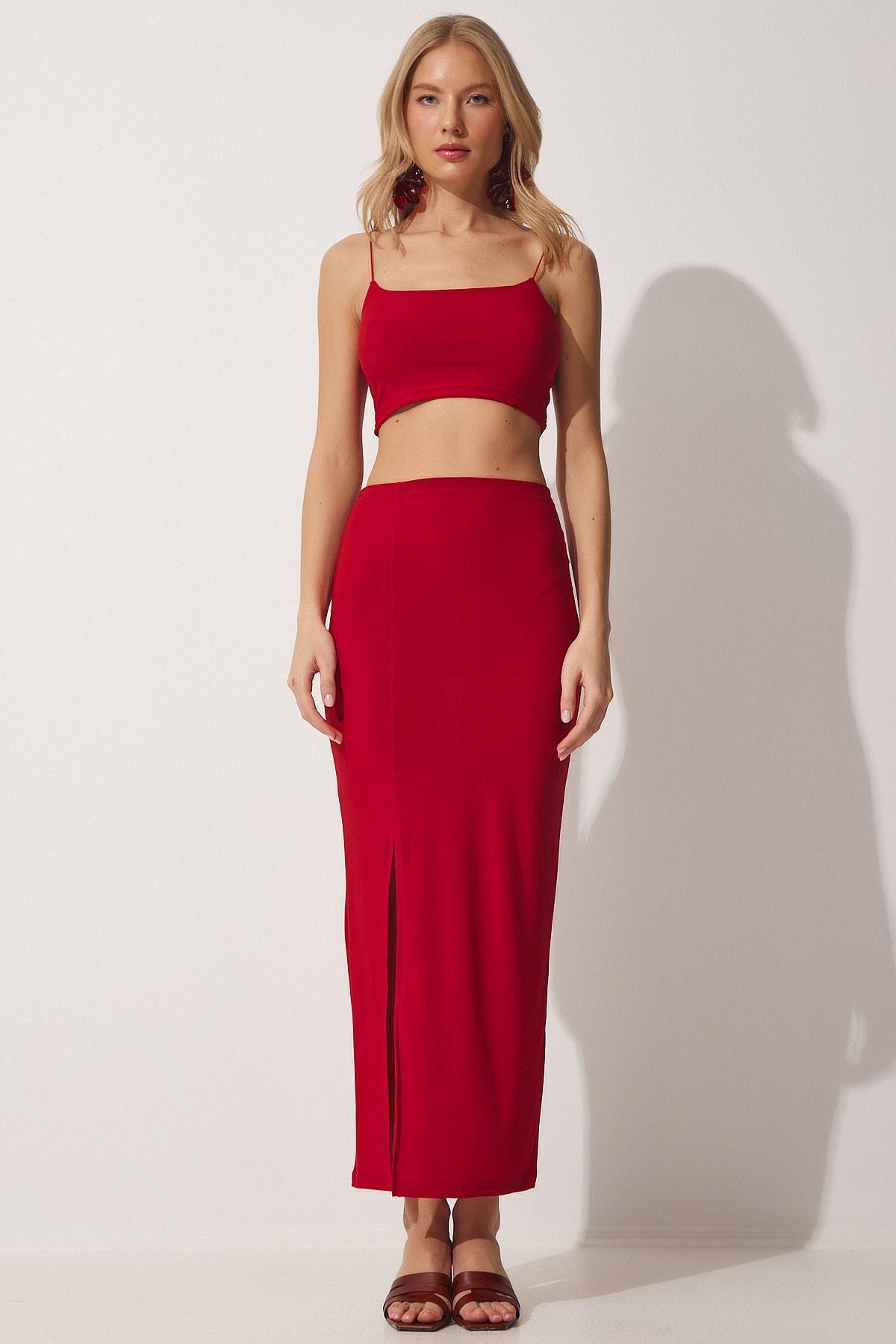 Red Plain Crop Co-Ord Set, Red, large image number 1
