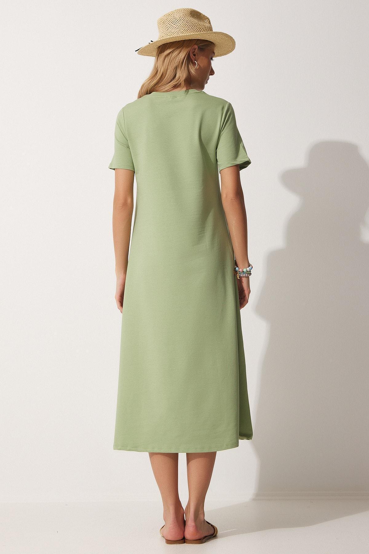 Green Crew Neck A-Line Dress, CAGLA GREEN, large image number 3