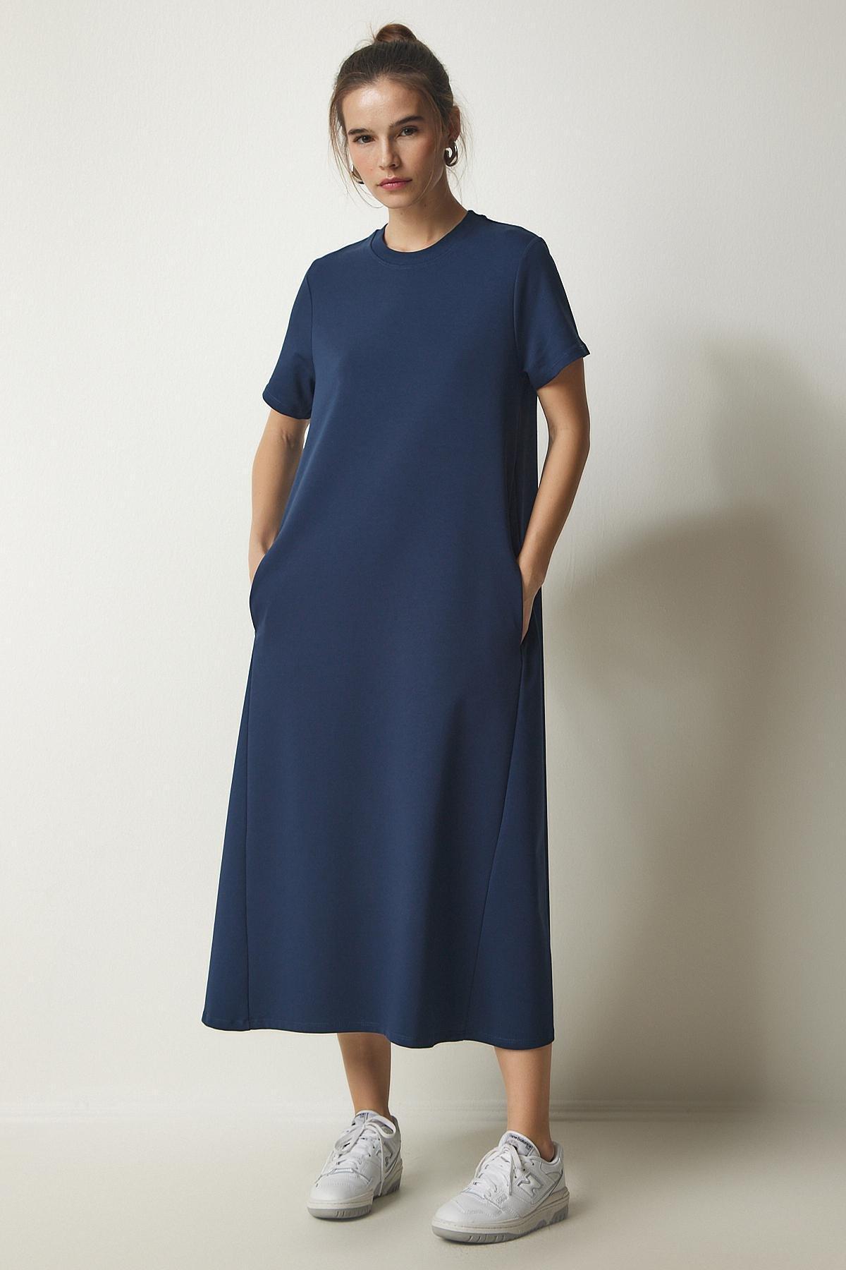 Blue Combed Knitted Dress, Navy blue, large image number 0