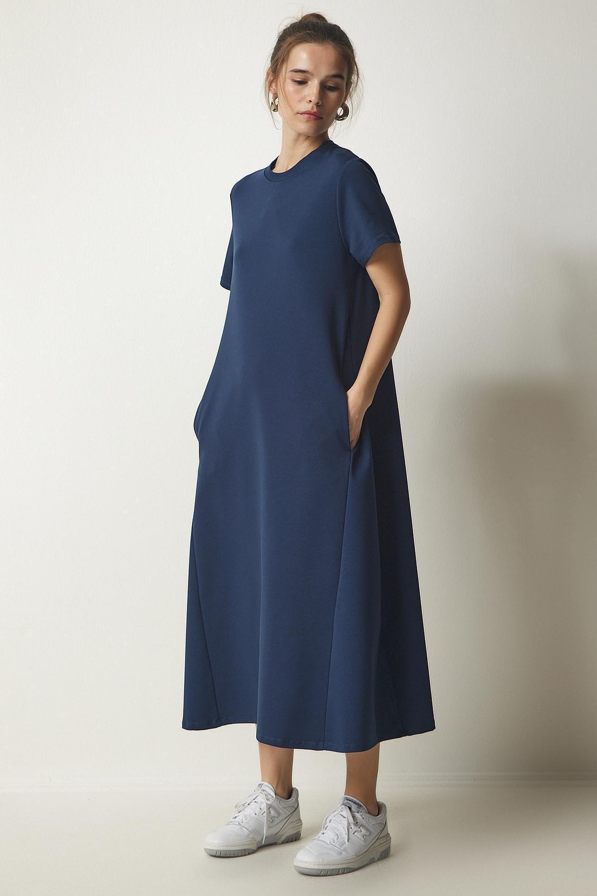Blue Combed Knitted Dress, Navy blue, large image number 1