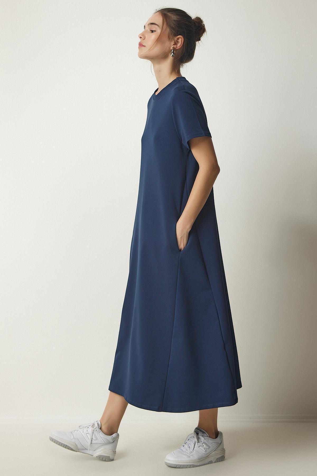 Blue Combed Knitted Dress, Navy blue, large image number 2