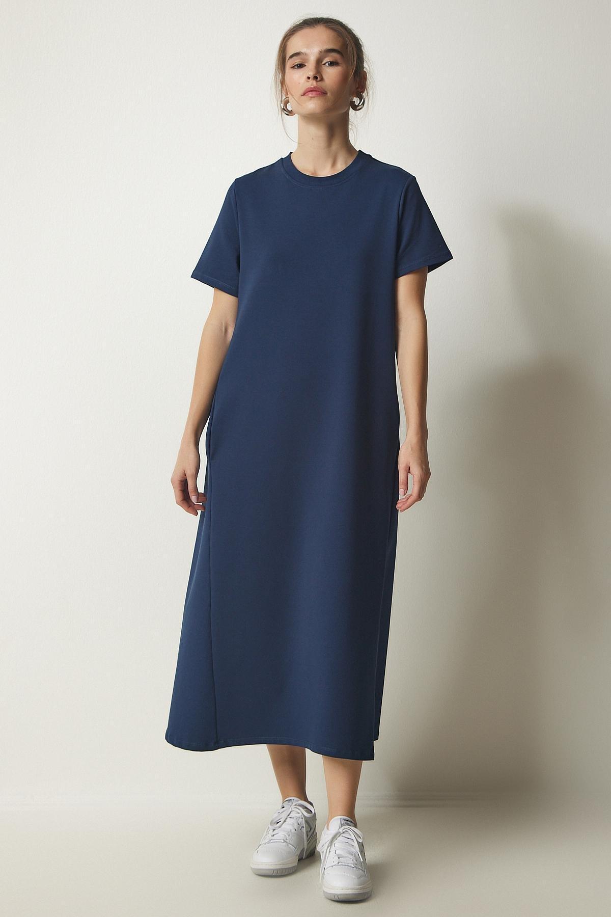 Blue Combed Knitted Dress, Navy blue, large image number 3