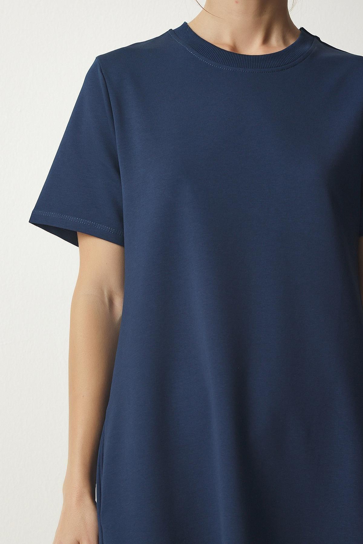 Blue Combed Knitted Dress, Navy blue, large image number 4