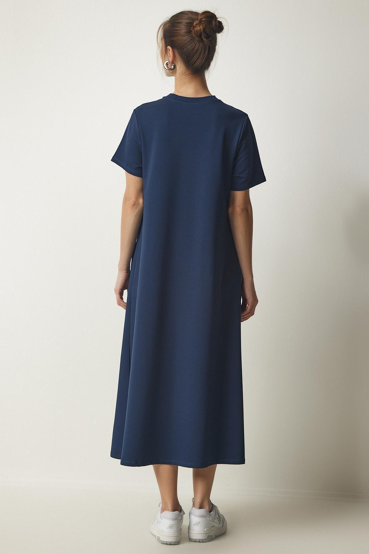 Blue Combed Knitted Dress, Navy blue, large image number 5