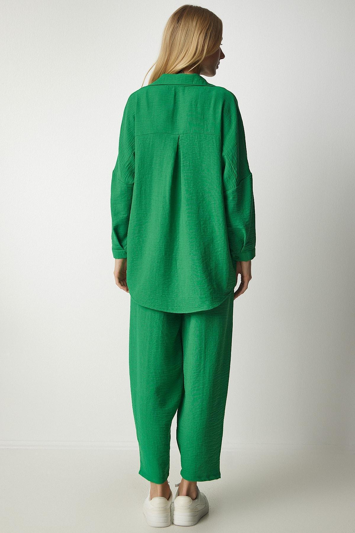 Green Linen Shirt & Shalwar Co-Ord Set, Green, medium