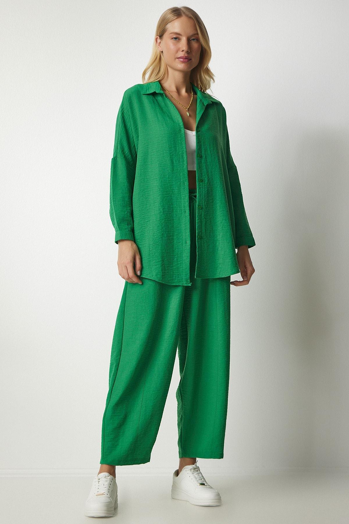 Green Linen Shirt & Shalwar Co-Ord Set, Green, medium