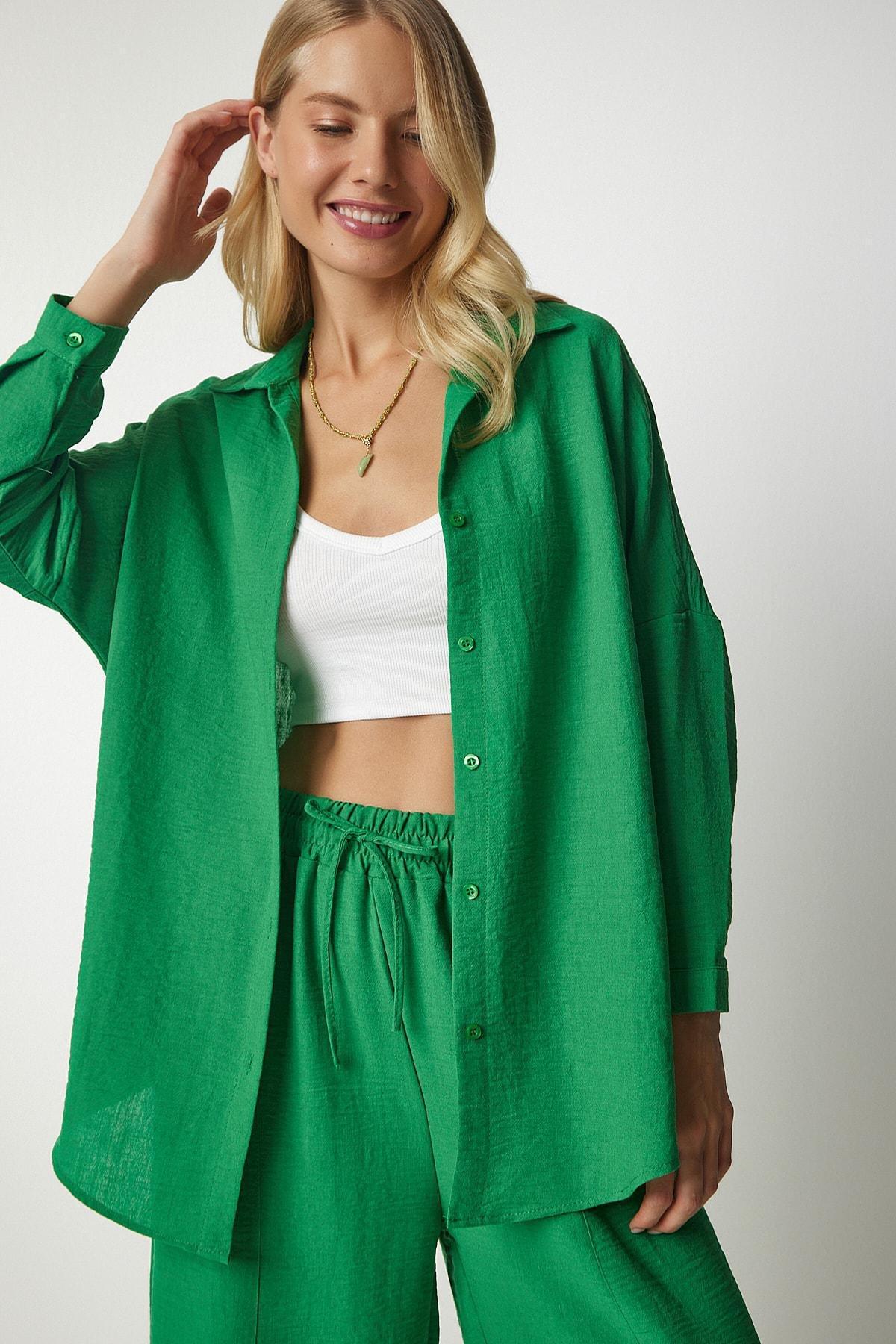 Green Linen Shirt & Shalwar Co-Ord Set, , large image number 4