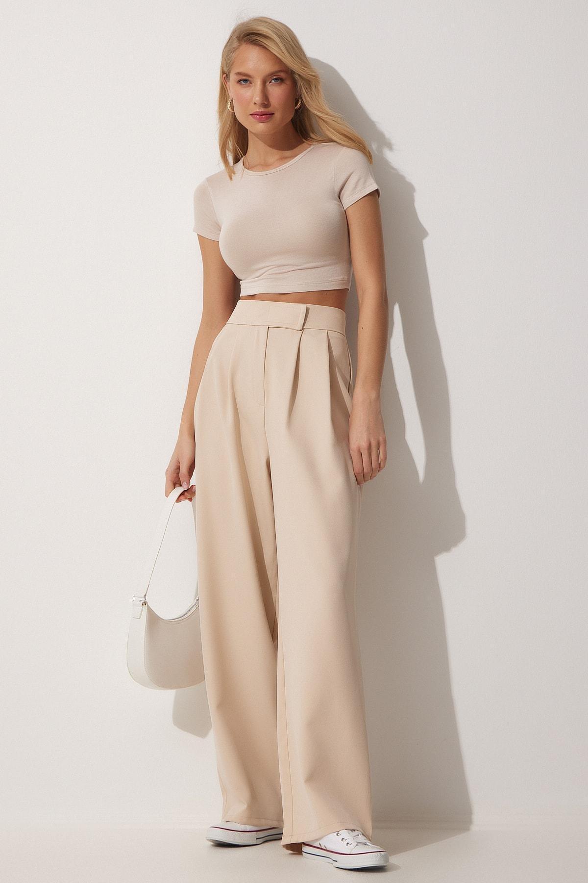 Beige Relaxed Pants, Cream, large image number 0