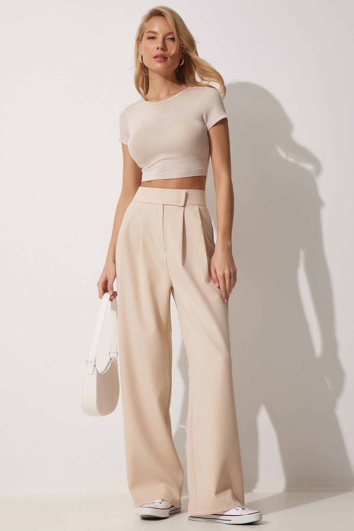 Beige Relaxed Pants, Cream, large image number 2
