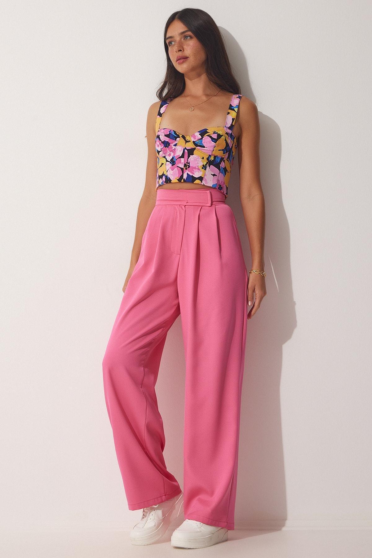 Pink Waisted Loose Velcro Trousers, , large image number 0