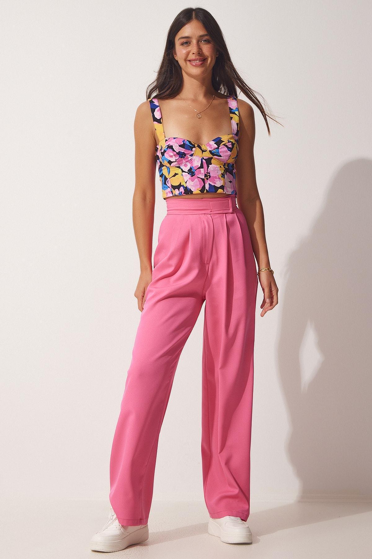 Pink Waisted Loose Velcro Trousers, , large image number 1