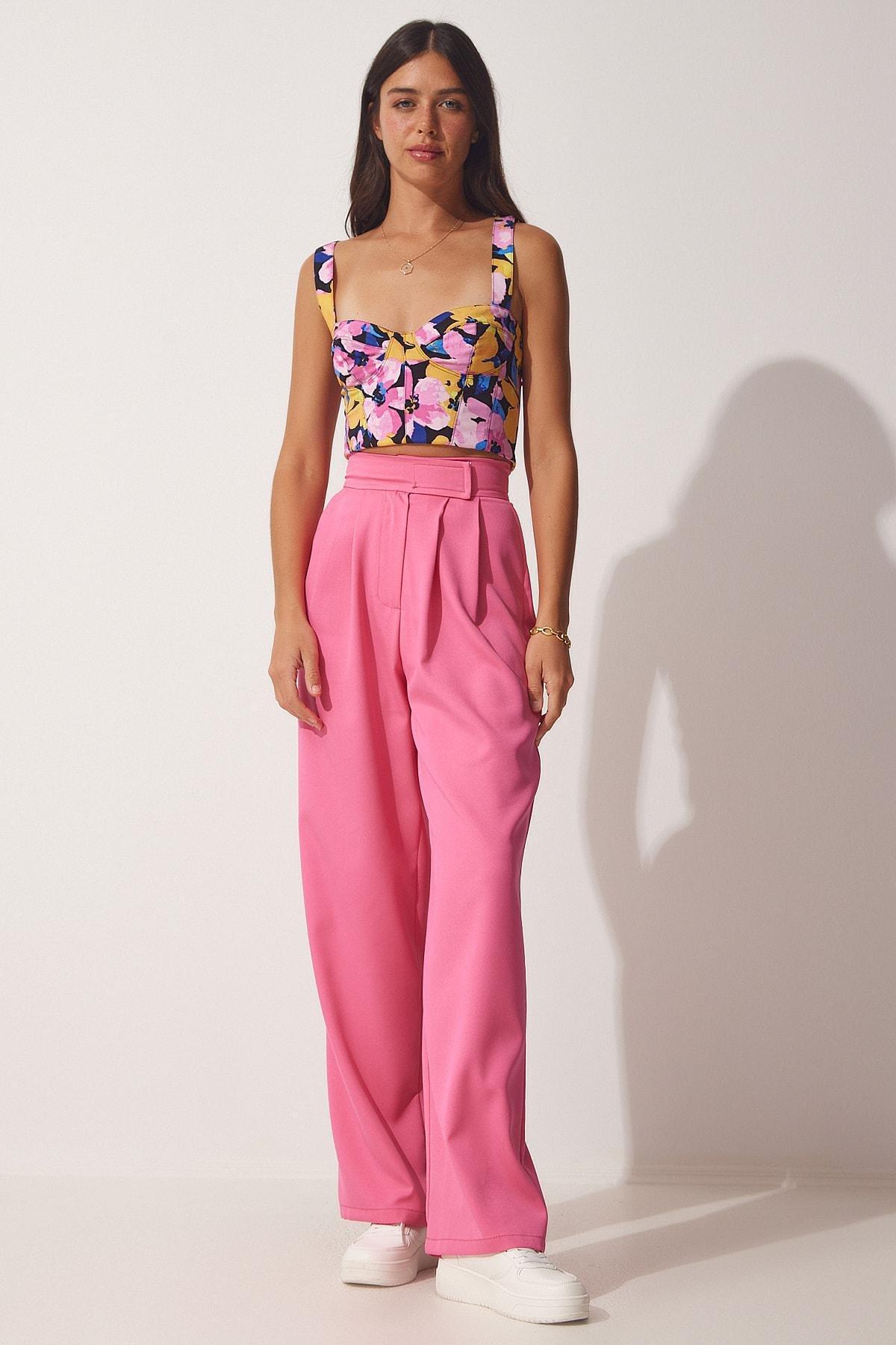 Pink Waisted Loose Velcro Trousers, , large image number 2