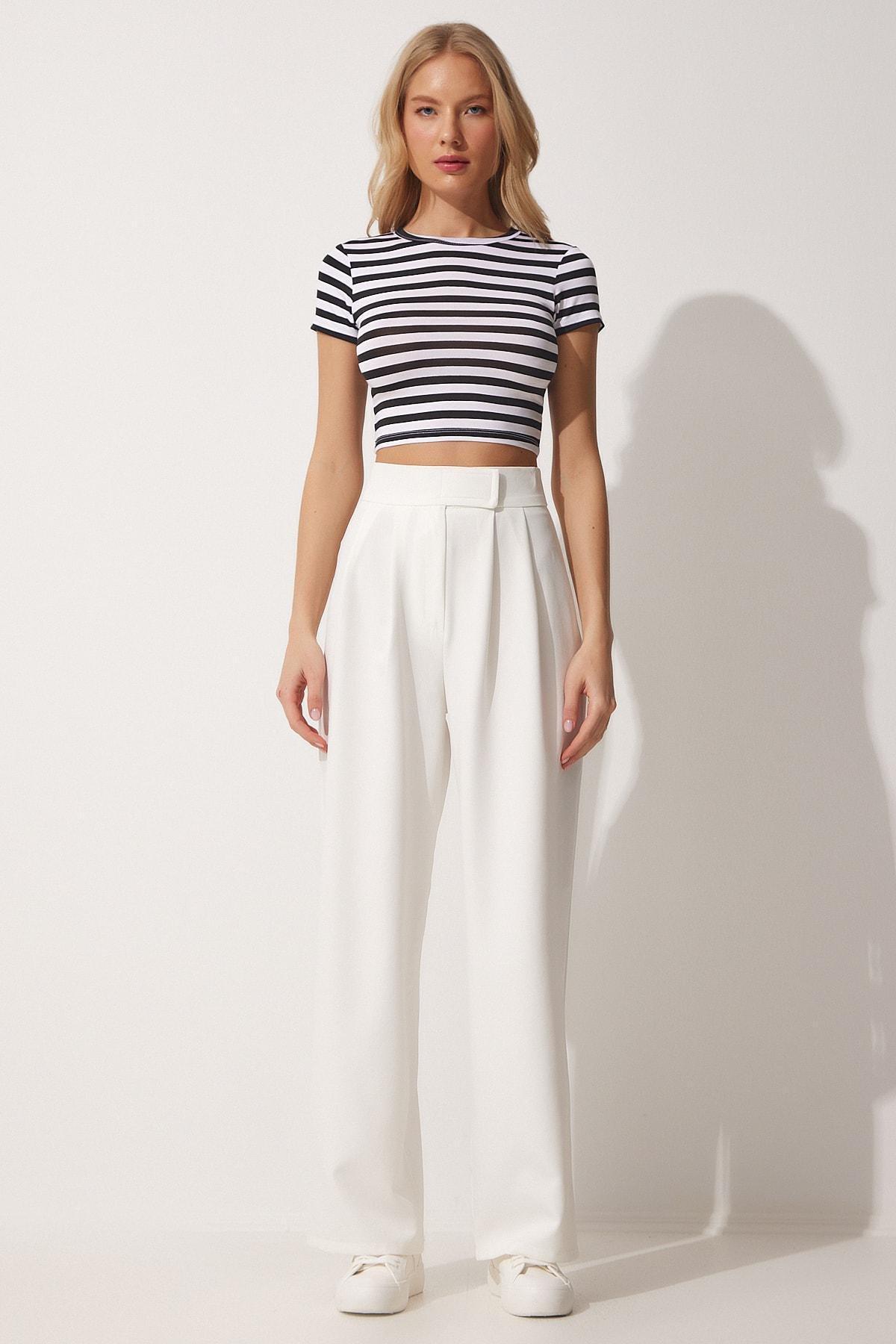 White High Waist Loose Trousers, , large image number 0