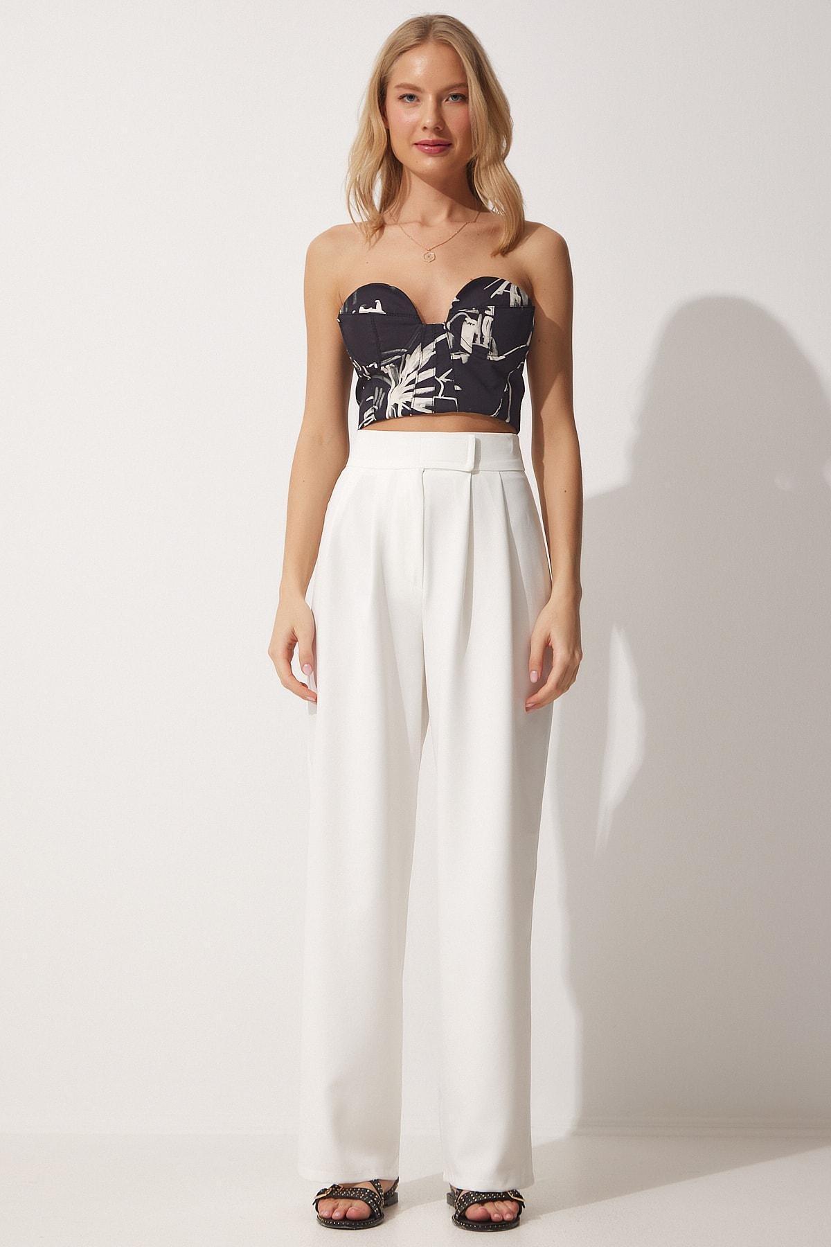 White High Waist Loose Trousers, , large image number 1