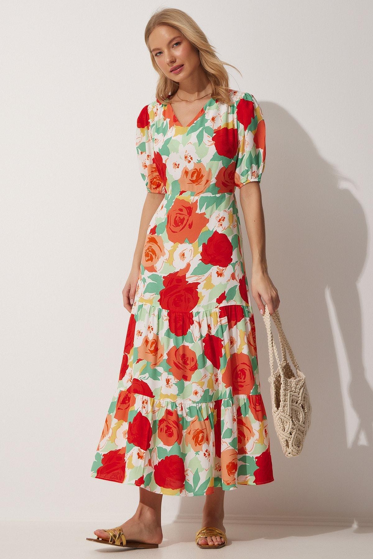 Multicolour Floral Dress, Red Green, large image number 0
