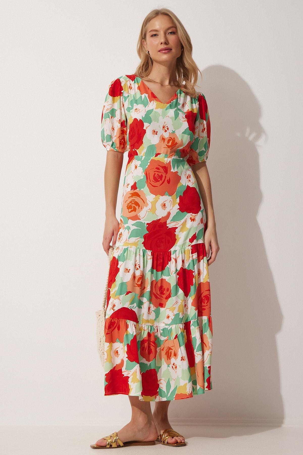 Multicolour Floral Dress, Red Green, large image number 2