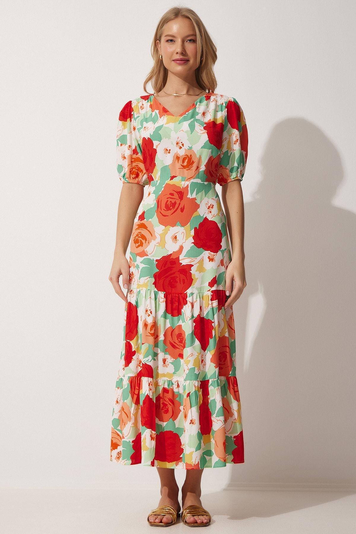 Multicolour Floral Dress, Red Green, large image number 3