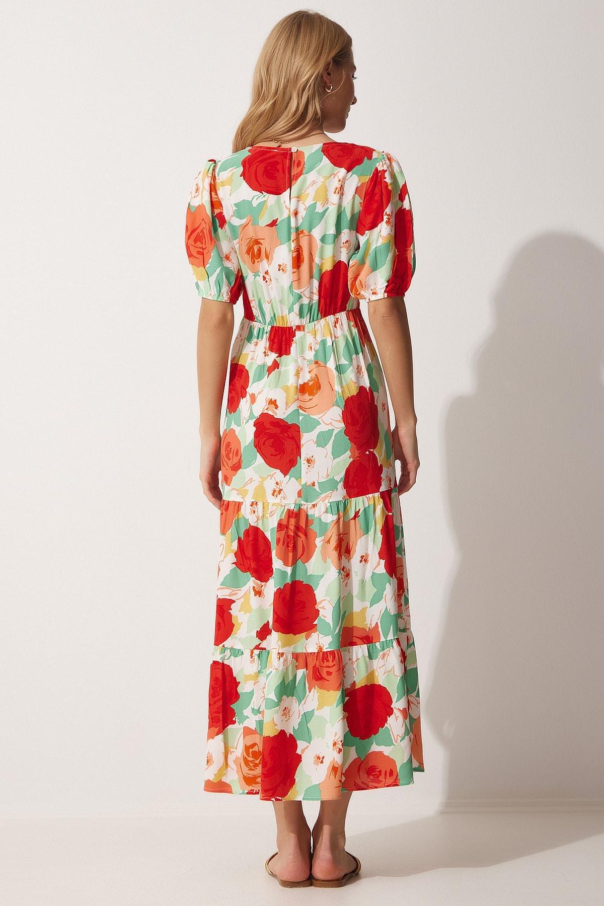 Multicolour Floral Dress, Red Green, large image number 4