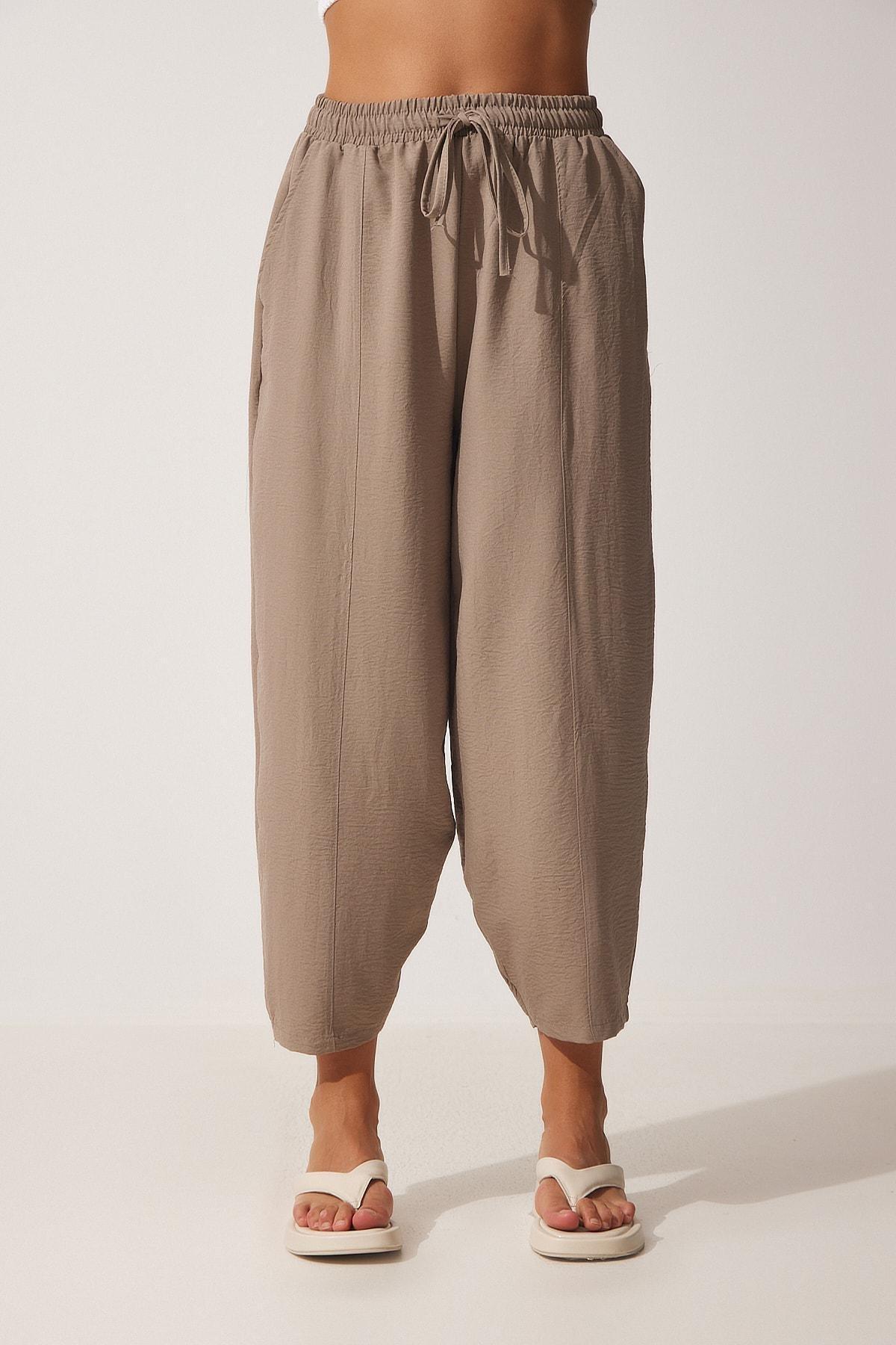 Brown Linen Baggy Pants, Mink, large image number 2