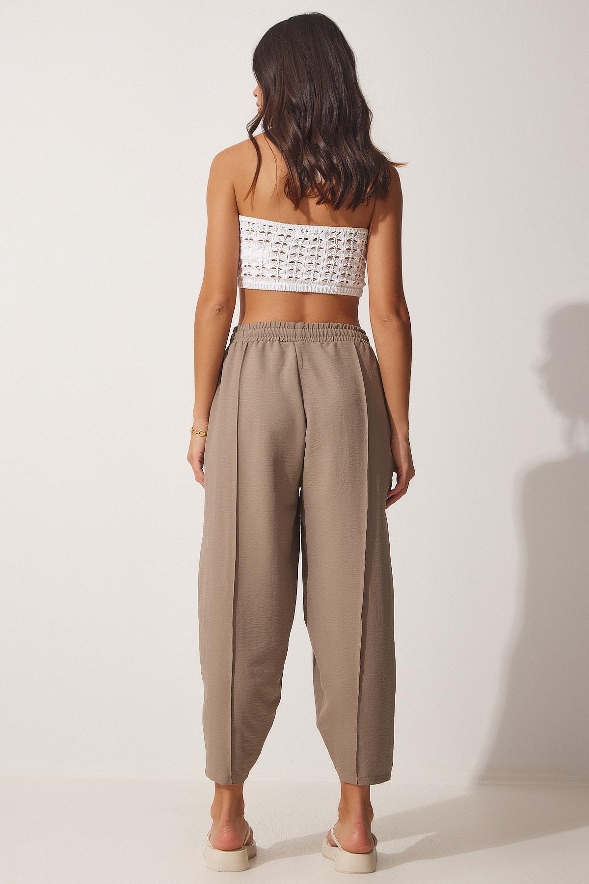 Brown Linen Baggy Pants, Mink, large image number 3