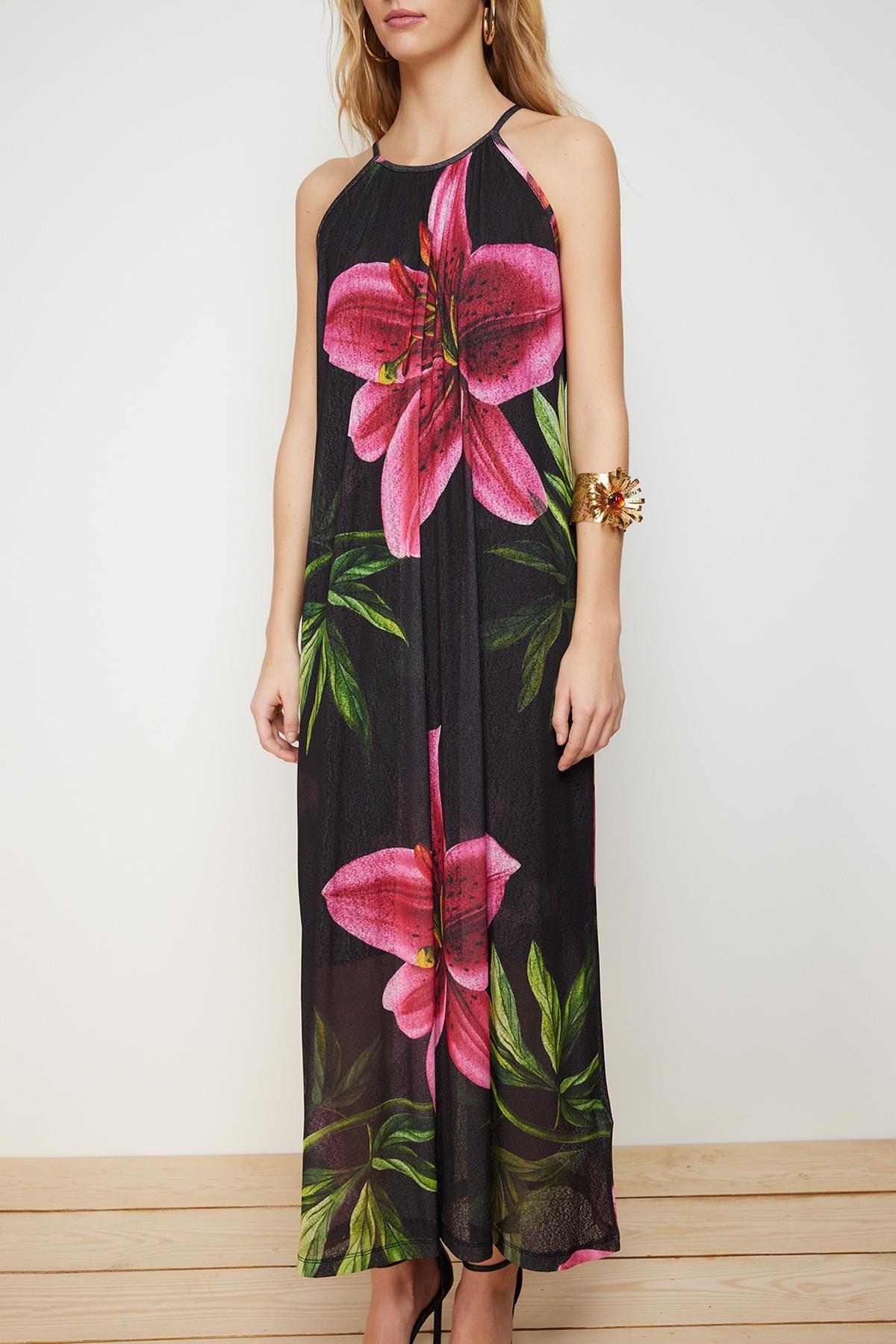 Black Halter Neck Printed Knitted Maxi Dress, , large image number 3