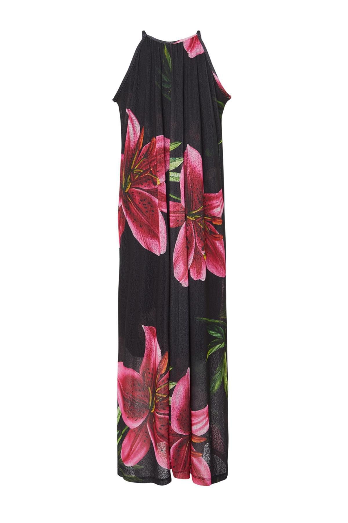 Black Halter Neck Printed Knitted Maxi Dress, , large image number 6
