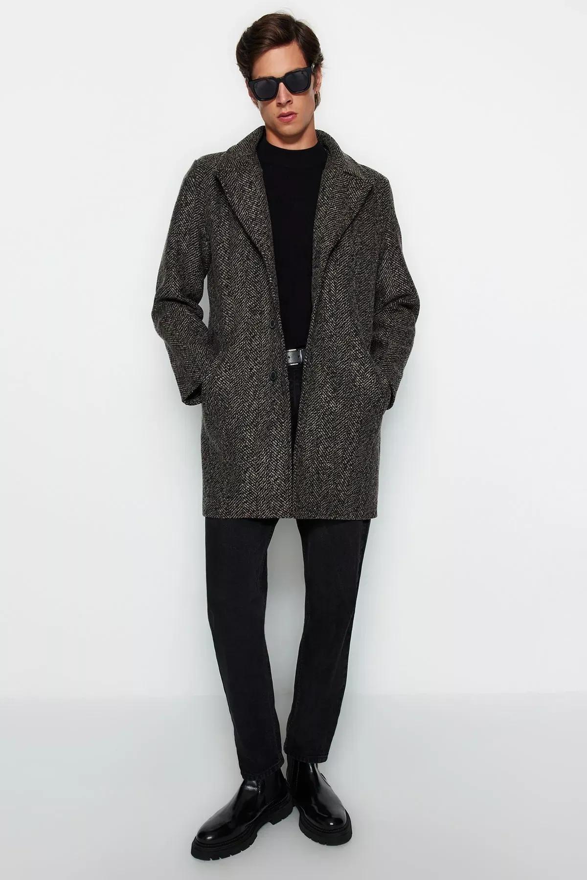 Brown Regular Stamped Coat., Brown, medium