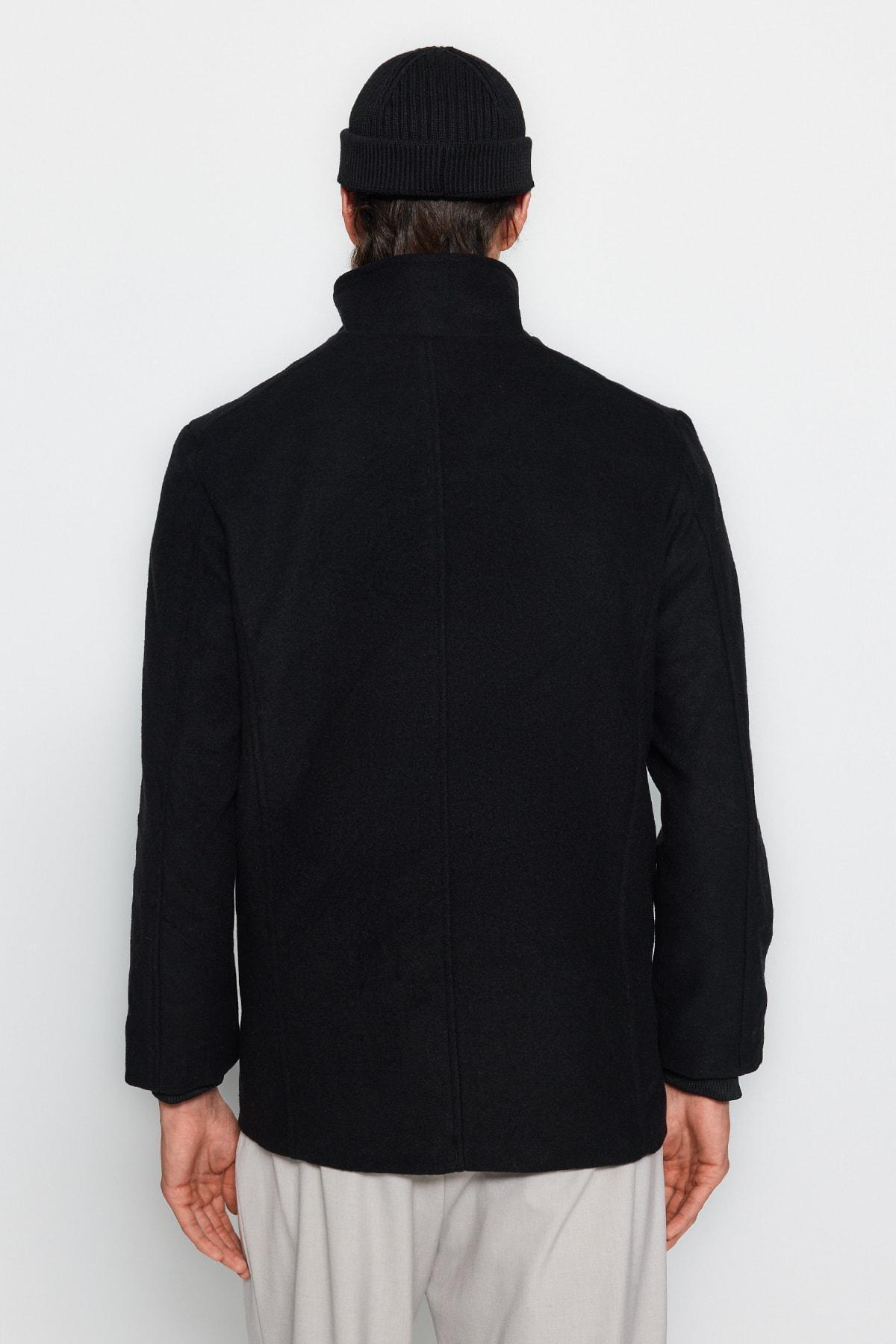 Black Collared Blended Coat, BLACK, large image number 2