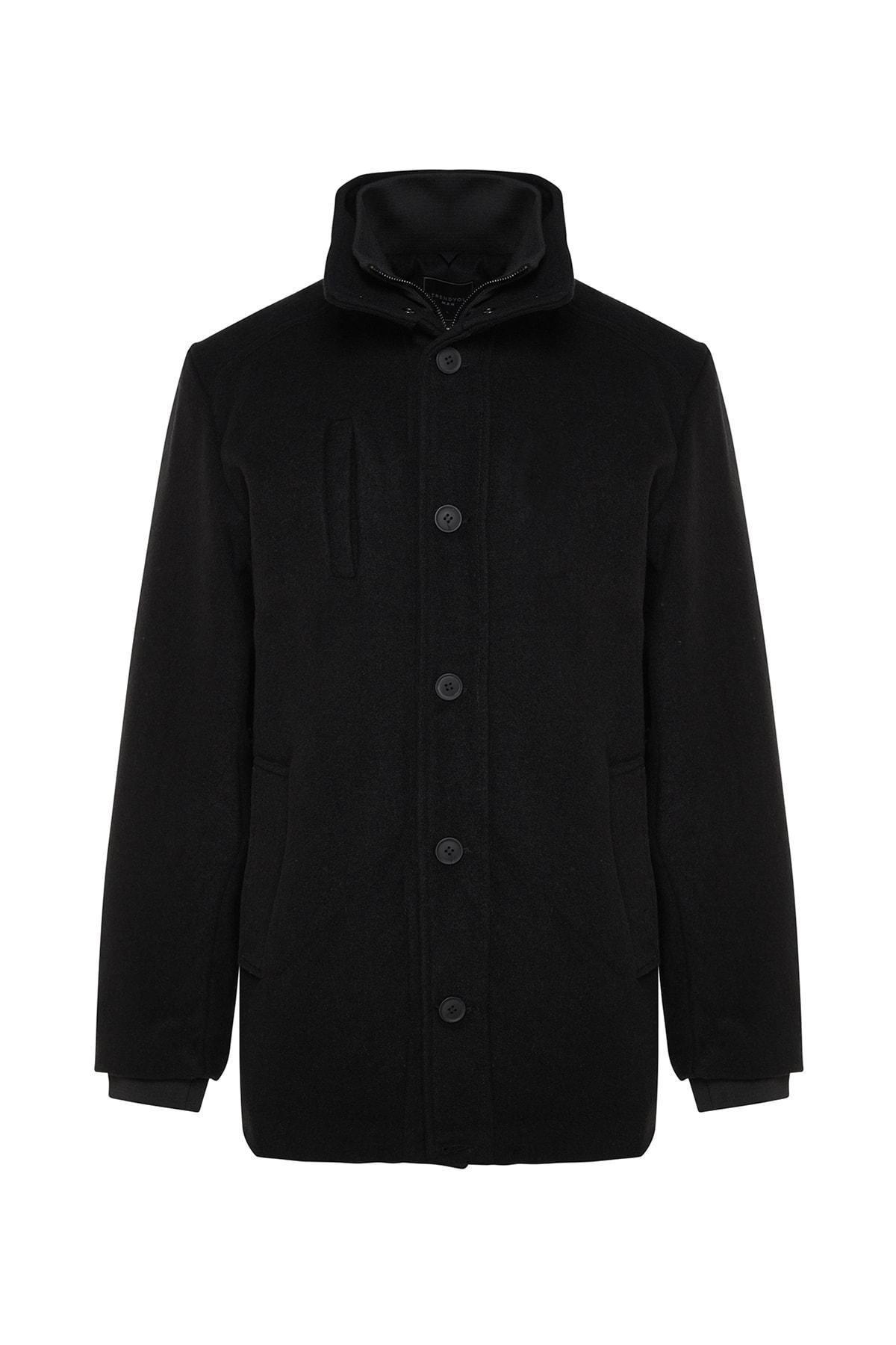 Black Collared Blended Coat<br>, , large image number 3