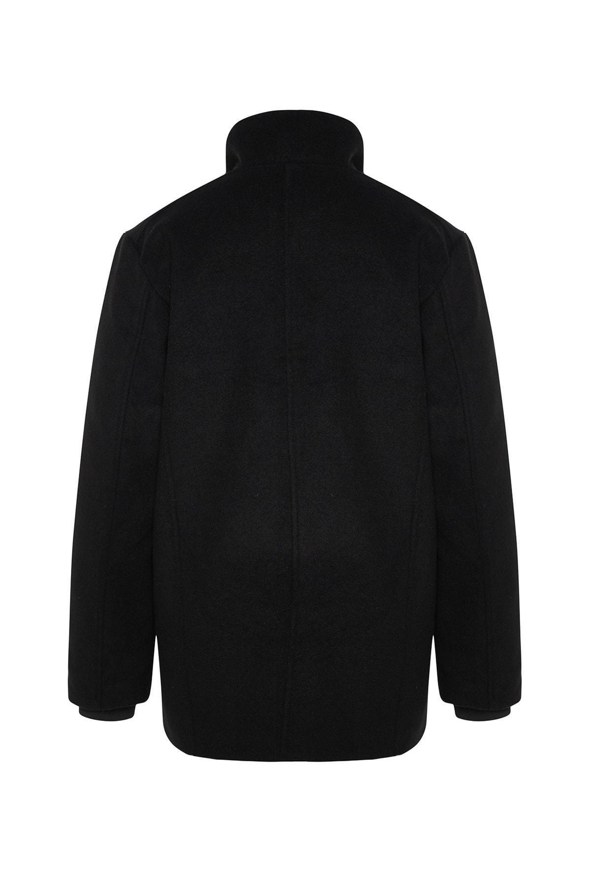Black Collared Blended Coat<br>, , large image number 4