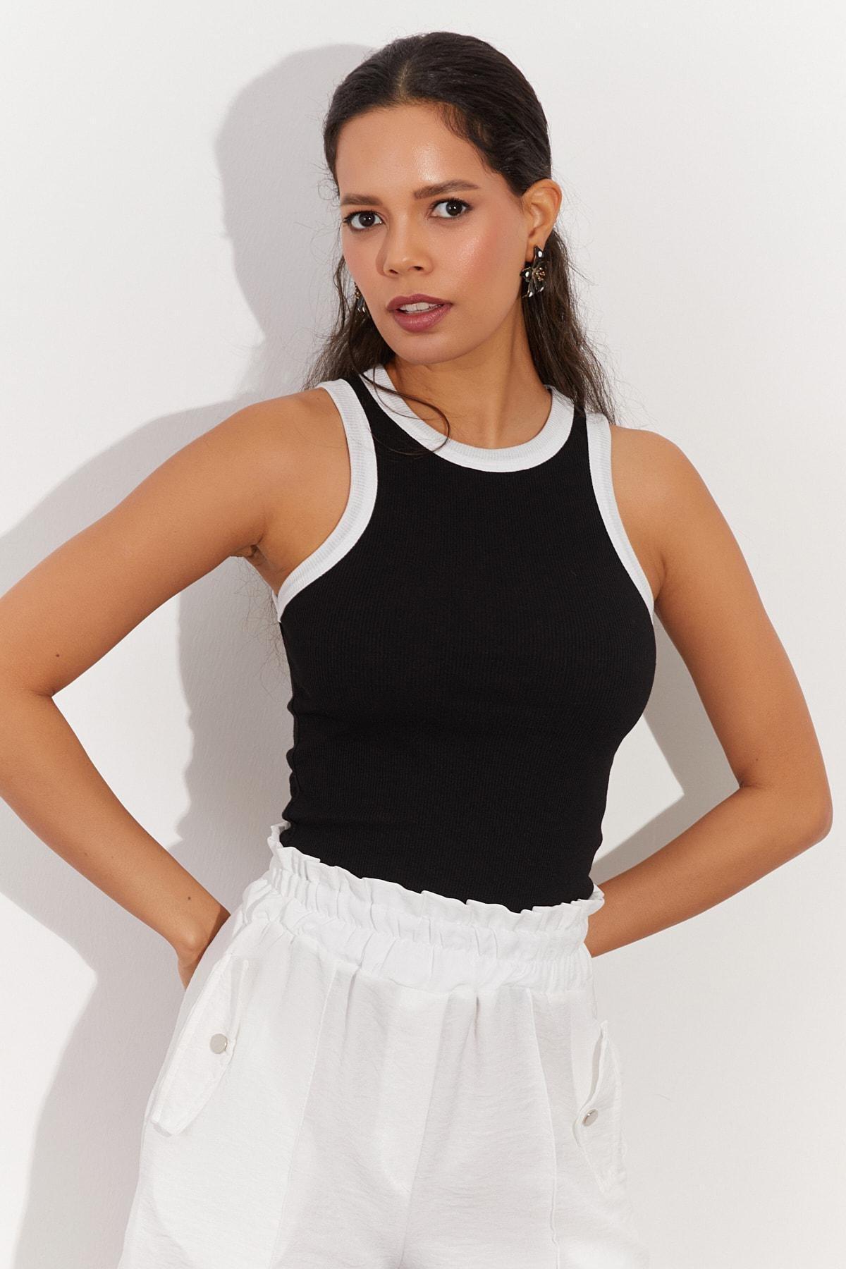 Black Crew Neck Slim Blouse, BLACK, large image number 2