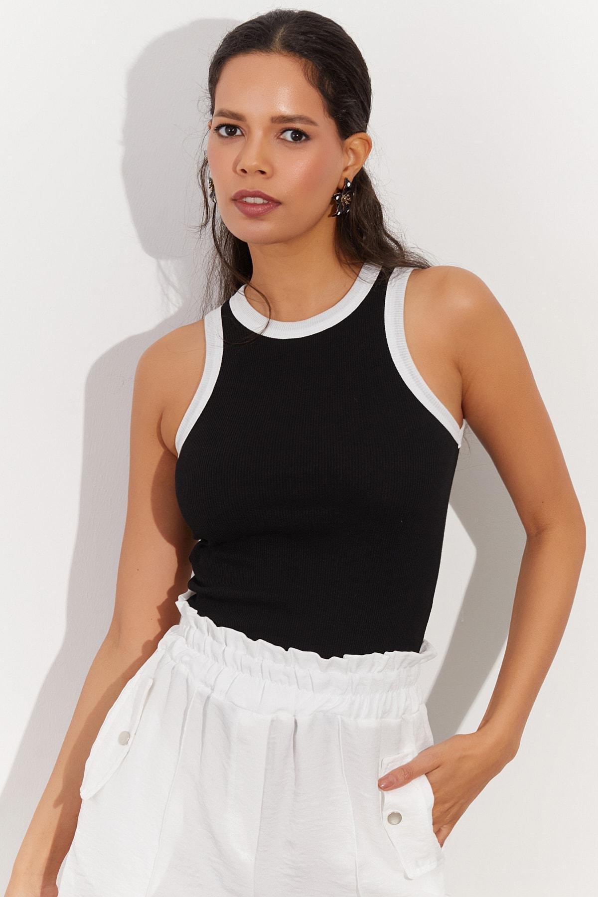 Black Crew Neck Slim Blouse, BLACK, large image number 3