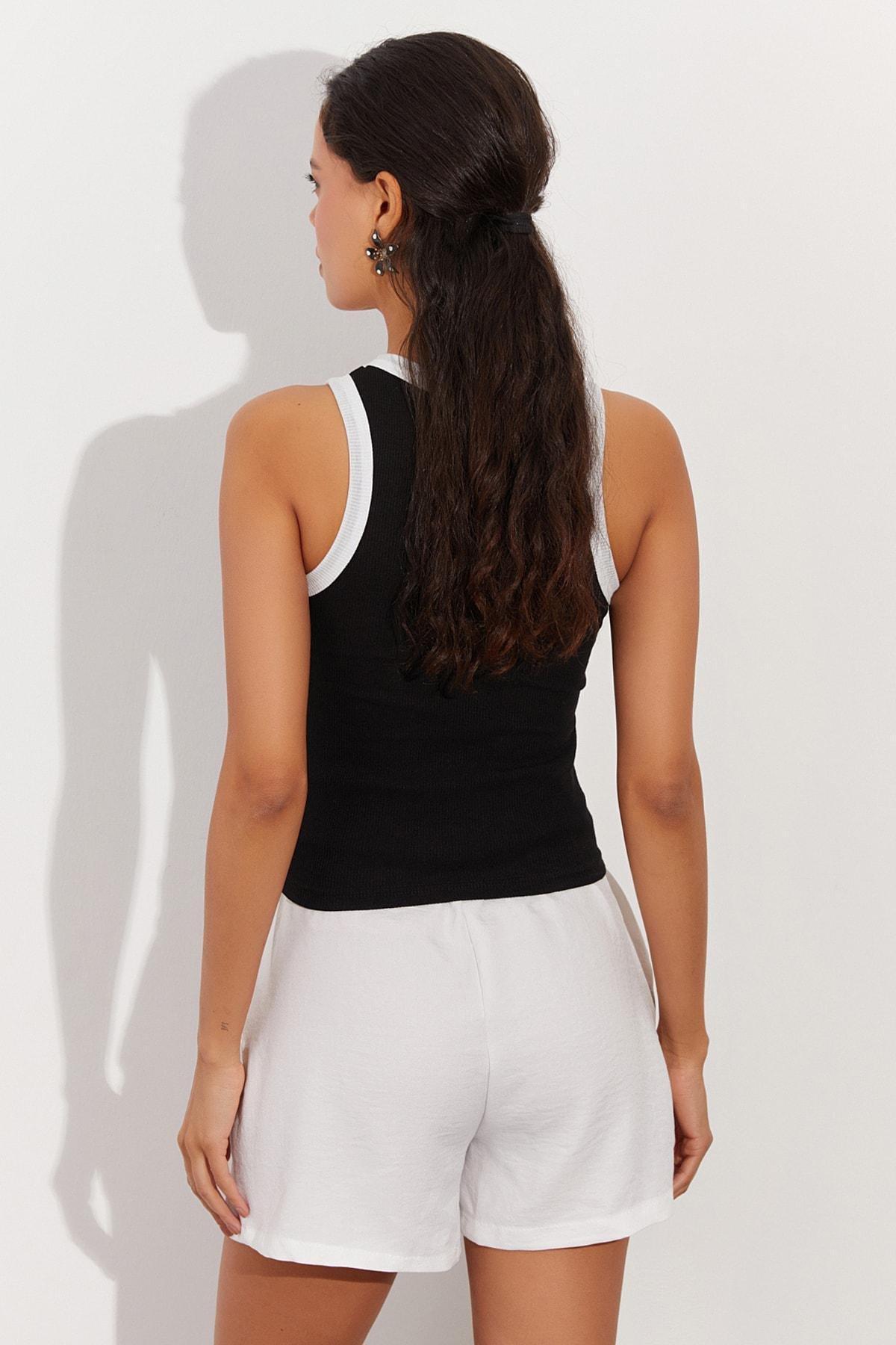 Black Crew Neck Slim Blouse, BLACK, large image number 4