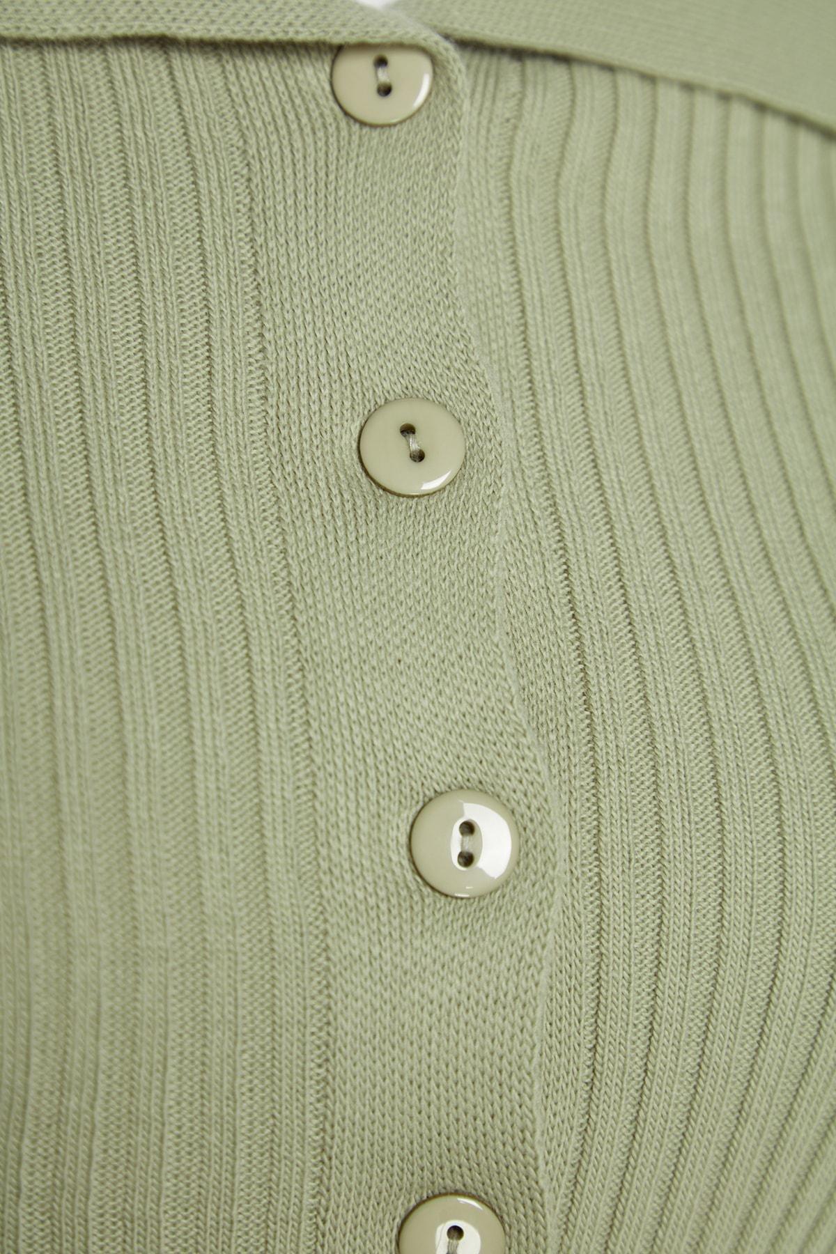 Khaki Crop Turndown Collar Knitwear Cardigan, , large image number 6